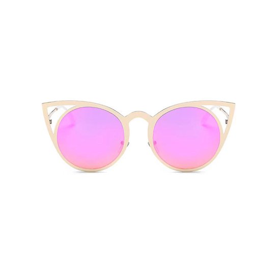 Freaky Glasses - Zonnebril rond met kattenoortjes - Festivalbril - Bril - Feest - Glasses - Heren - Dames - Unisex - Kunststof - roze - goud