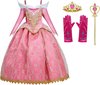 prinsessenjurk roze/goud - kroon - toverstaf - handschoenen
