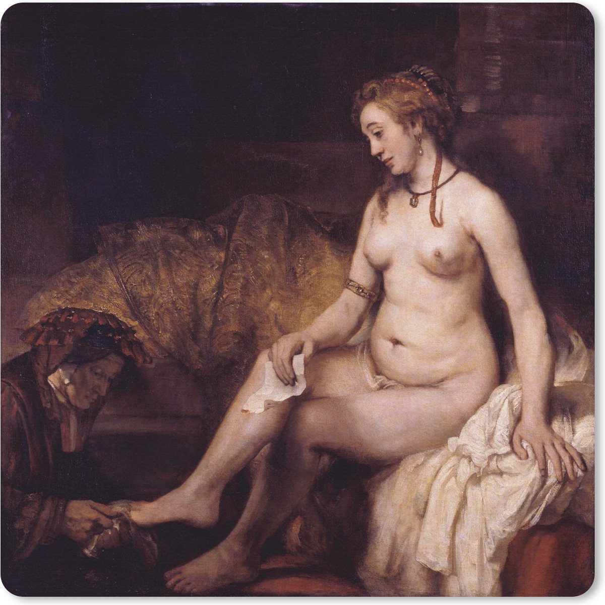 Muismat XXL - Bureau onderlegger - Bureau mat - Bathsheba in het bad - Rembrandt van Rijn - 50x50 cm - XXL muismat