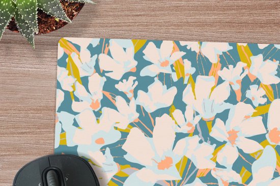 Muismat XXL 80x80 cm - Bureau onderlegger - Bureau mat Flora - Bloemen - Lente - Bureaumat - Gaming mousepad xl - Bureaulegger groot - Computer deskmat