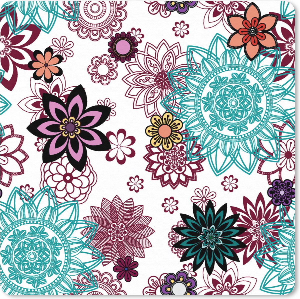 Muismat XXL 60x60 cm - Bureau onderlegger - Bureau mat Mandala - Bloemen - Patroon - Bureaumat - Gaming mousepad xl - Bureaulegger groot - Computer deskmat