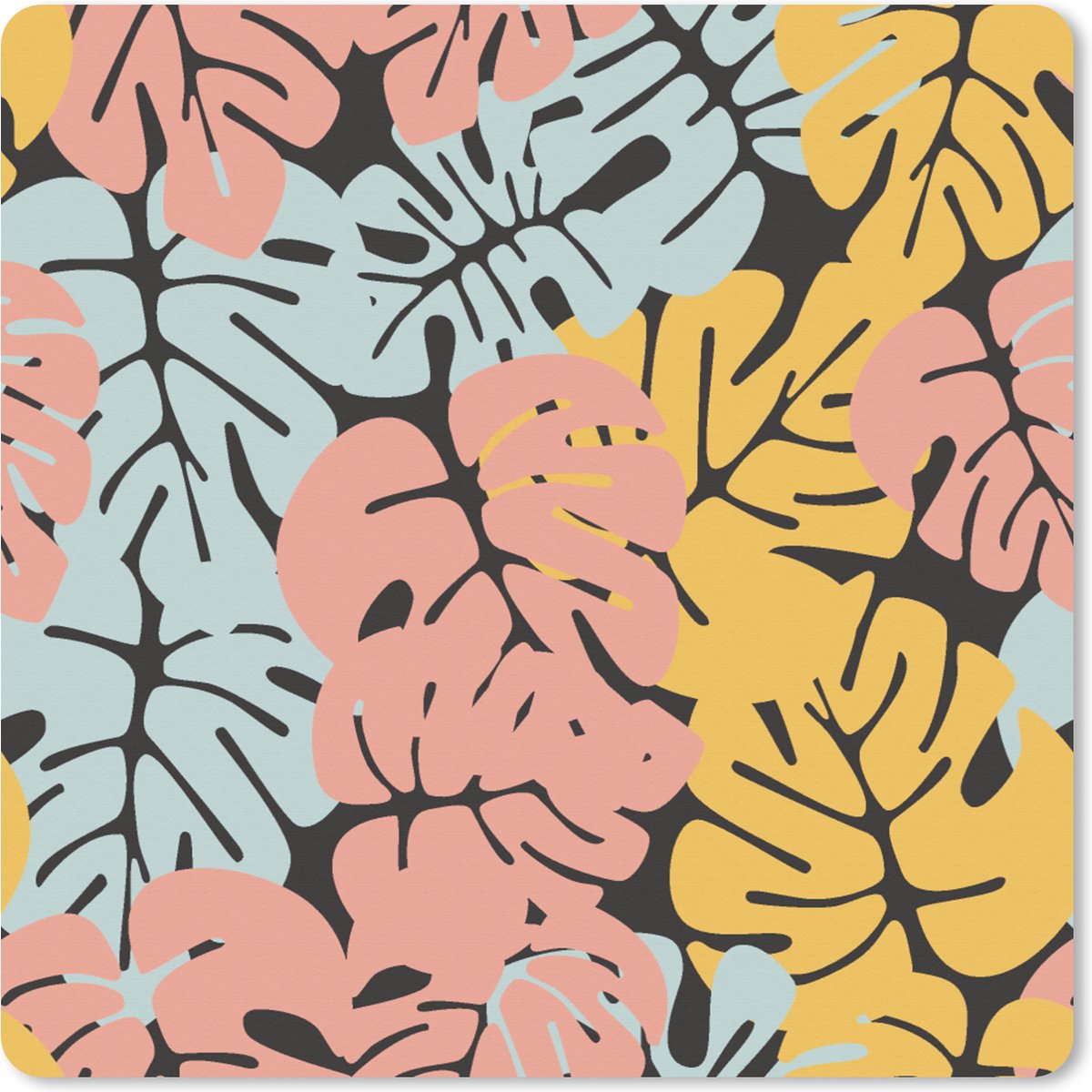 Muismat XXL - Bureau onderlegger - Bureau mat - Monstera - Hawaii - Design - Pastel - 50x50 cm - XXL muismat