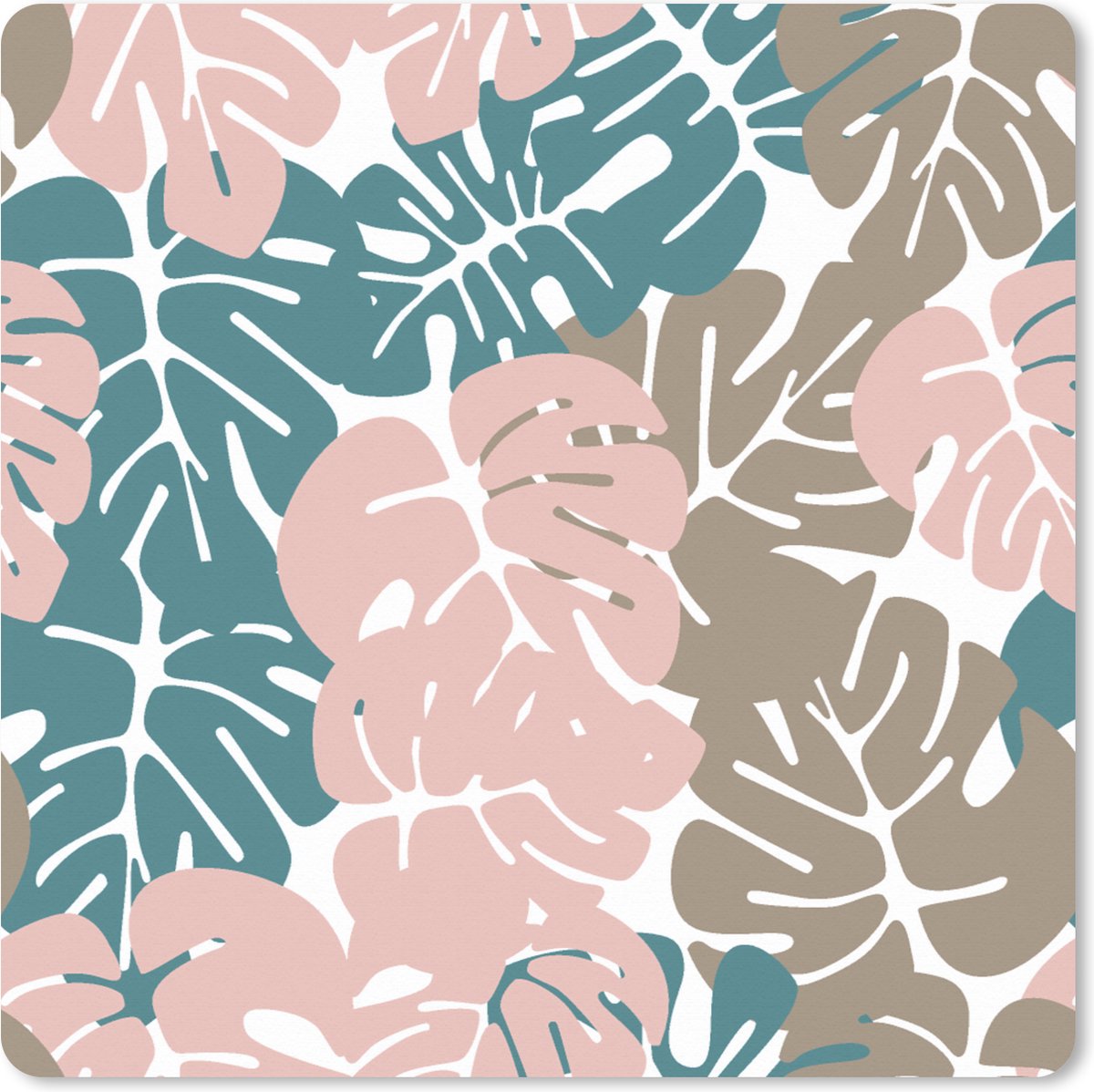 Muismat XXL 60x60 cm - Bureau onderlegger - Bureau mat Monstera - Jungle - Patronen - Pastel - Bladeren - Bureaumat - Gaming mousepad xl - Bureaulegger groot - Computer deskmat