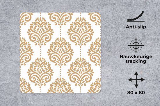 Muismat XXL 80x80 cm - Bureau onderlegger - Bureau mat Vintage - Bloemen - Goud - Design - Bureaumat - Gaming mousepad xl - Bureaulegger groot - Computer deskmat