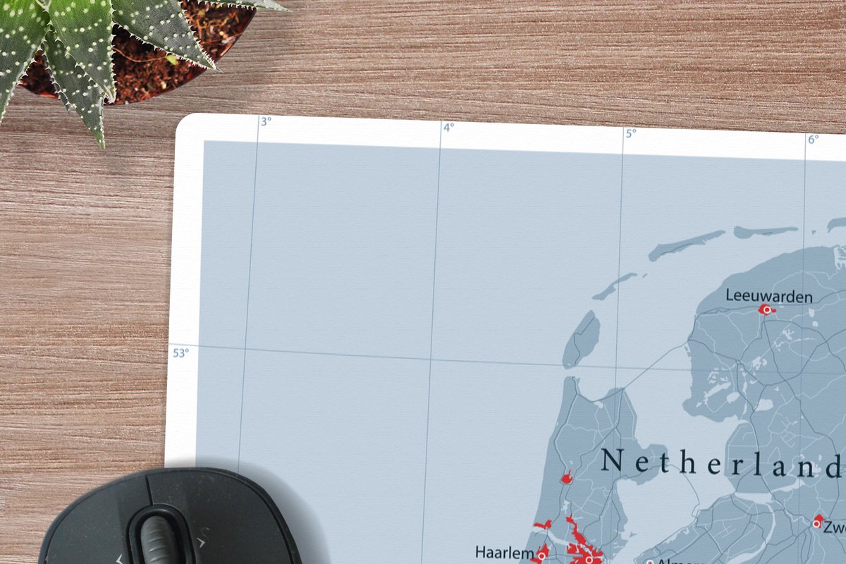 Muismat XXL 60x60 cm - Bureau onderlegger - Bureau mat Gedetailleerde kaart van Nederland - Bureaumat - Gaming mousepad xl - Bureaulegger groot - Computer deskmat