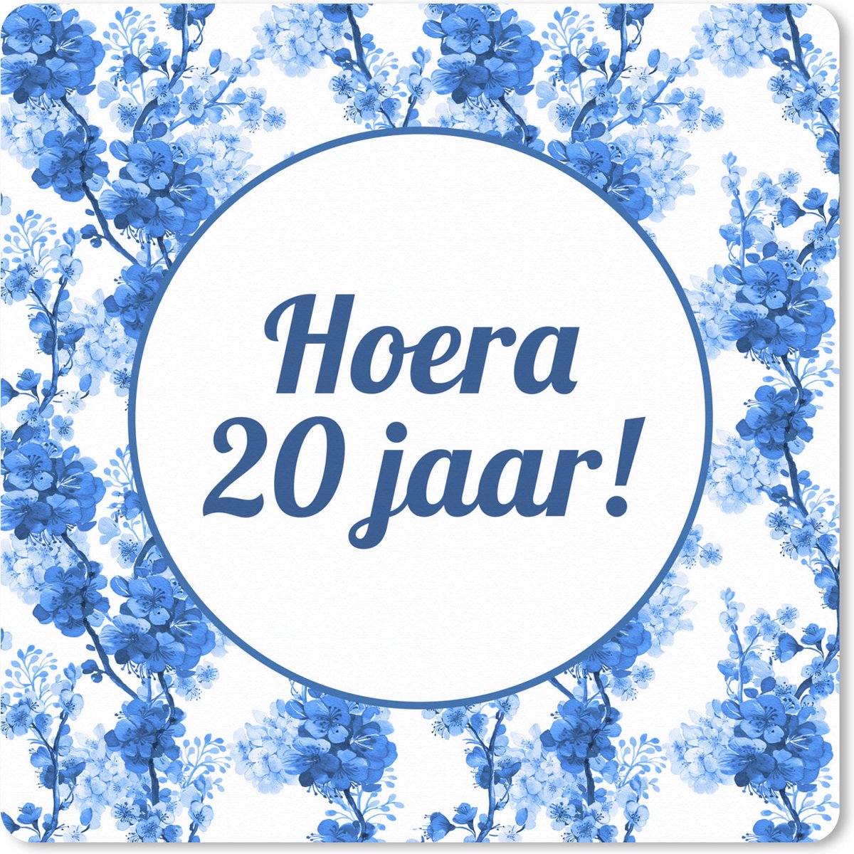 Muismat XXL 60x60 cm - Bureau onderlegger - Bureau mat Feest - 20 Jaar - Blauw - Wit - Bureaumat - Gaming mousepad xl - Bureaulegger groot - Computer deskmat