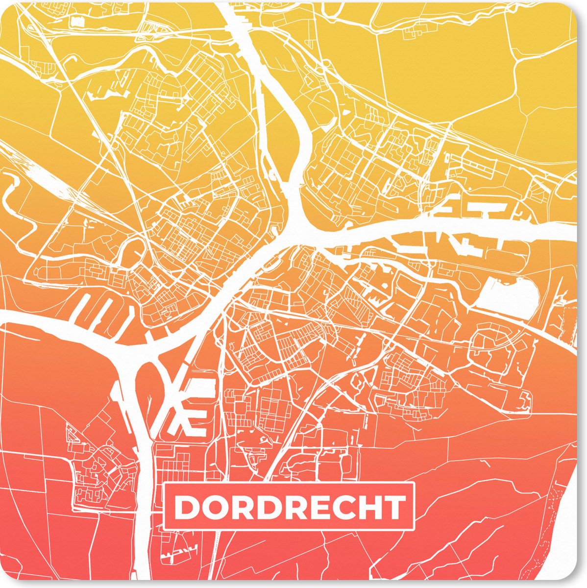 Muismat XXL 80x80 cm - Bureau onderlegger - Bureau mat Stadskaart - Dordrecht - Oranje - Geel - Bureaumat - Gaming mousepad xl - Bureaulegger groot - Computer deskmat