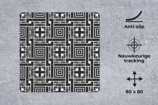 Muismat XXL 80x80 cm - Bureau onderlegger - Bureau mat Geometrie - Patroon - Zwart - Bureaumat - Gaming mousepad xl - Bureaulegger groot - Computer deskmat