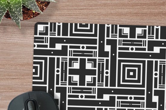 Muismat XXL 80x80 cm - Bureau onderlegger - Bureau mat Geometrie - Patroon - Zwart - Bureaumat - Gaming mousepad xl - Bureaulegger groot - Computer deskmat
