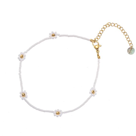 Go Dutch Label Cheville bijoux perles fleurs blanches A2344-1