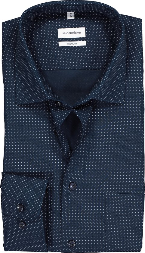 Seidensticker regular fit overhemd - blauw met wit gestipt - Strijkvrij - Boordmaat: