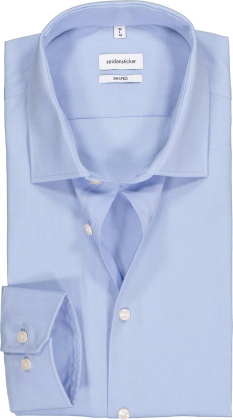 Seidensticker shaped fit overhemd - mouwlengte 7 - fil a fil - lichtblauw - Strijkvrij - Boordmaat: 39