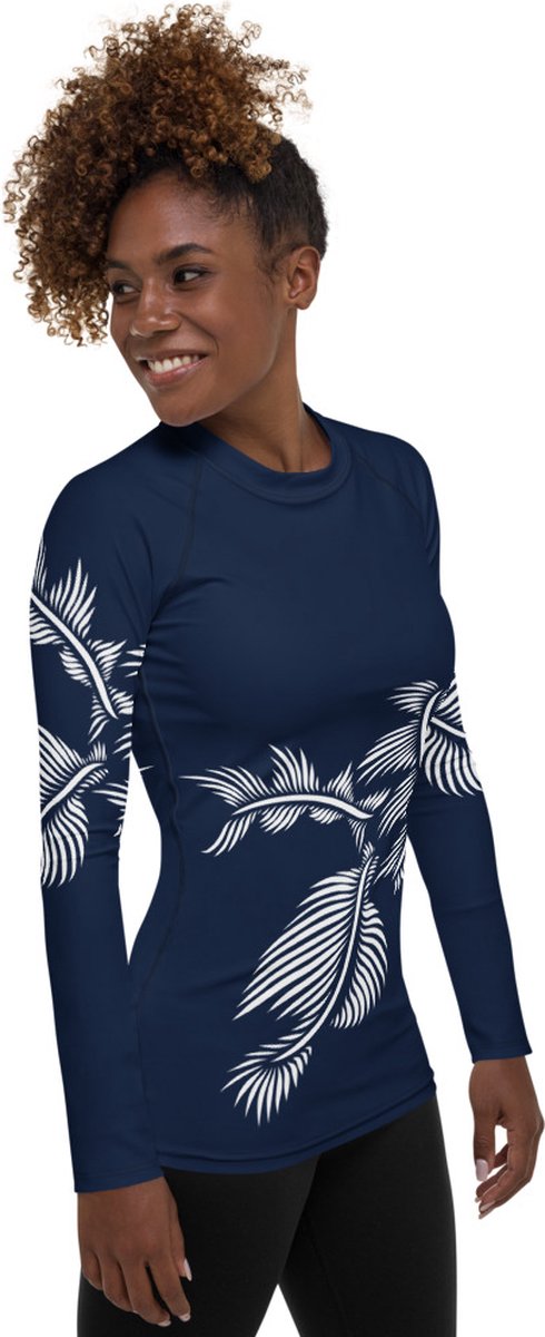 Rashguard - design Lines 4 Peace - Dry Fit - High Performance - 4way stretch - unieke print - UPF 50+ - Hardloop - Yoga - Fitness - Dans  - Pilates - Training – dames- marineblauw wit - maat 3XL