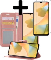 Hoesje Geschikt voor OPPO A16s Hoesje Book Case Hoes Wallet Cover Met Screenprotector - Hoes Geschikt voor OPPO A16s Hoesje Bookcase Hoes - Rosé goud