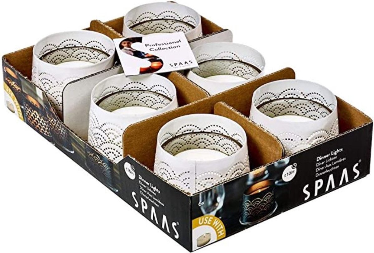 Spaas kaarshouders dinerlight wit 6 stuks