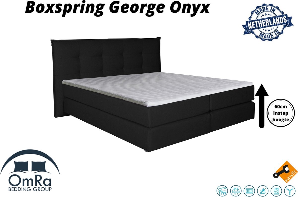 Omra - Complete boxspring - George Onyx - 100x210 cm - Inclusief Topdekmatras - Hotel boxspring