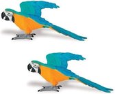 Set van 2x stuks speelgoed dieren/vogels figuur  blauw/gele Ara papegaai van plastic 10 cm