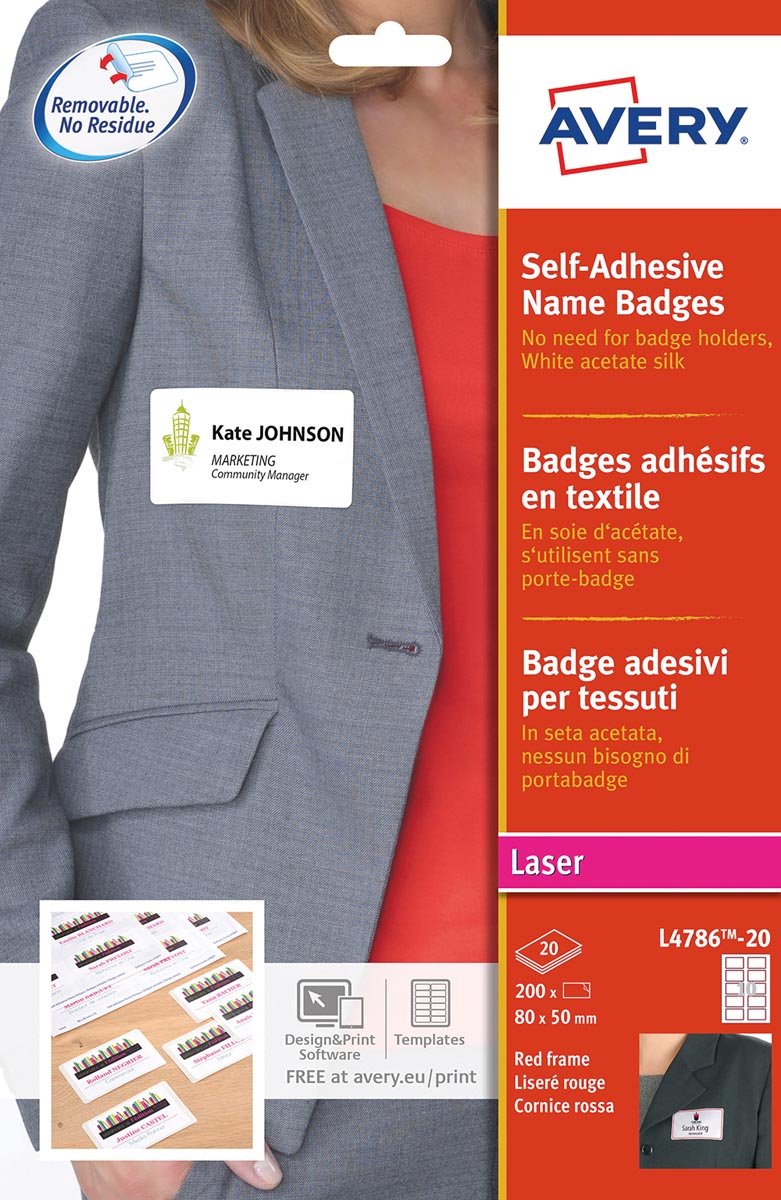 Badge etiket Avery 80x50mm - wit - rood kader NP doos 20 vel