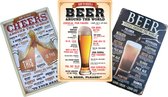 Homeson Wandbord Bier 3x - Mancave Decoratie - Wanddecoratie - Mancave - Wandbord Metaal - Sfeervol/Decoratief/Nuttig - Inclusief Ophang Gaatjes - 30cm x 20cm - Vaderdag