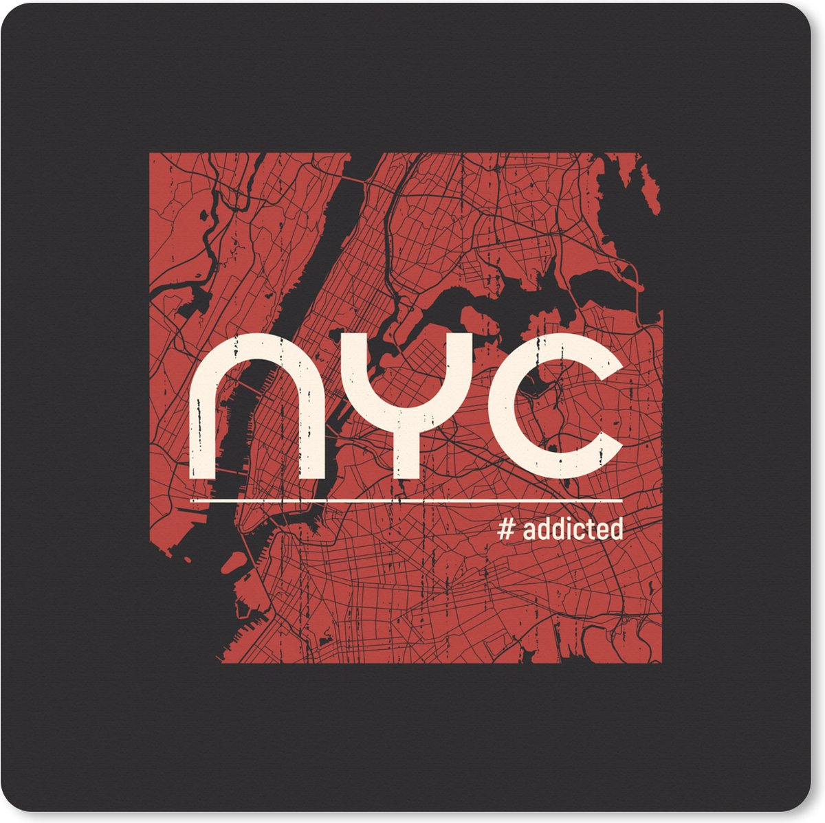 Muismat XXL 80x80 cm - Bureau onderlegger - Bureau mat New York - Rood - Zwart - Bureaumat - Gaming mousepad xl - Bureaulegger groot - Computer deskmat