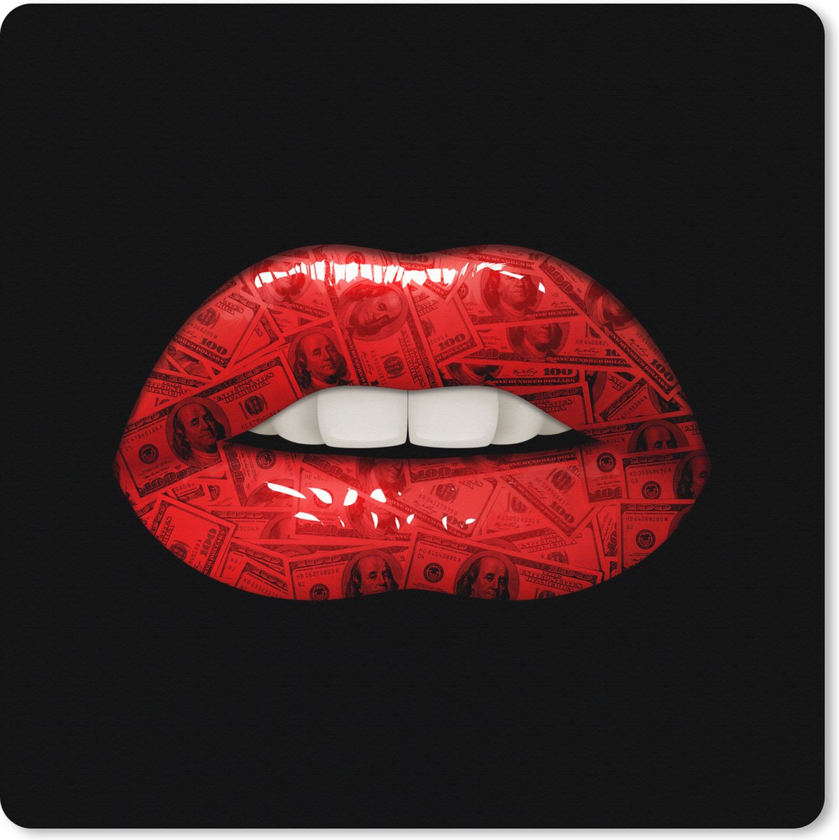 Muismat XXL 80x80 cm - Bureau onderlegger - Bureau mat Lippen - Geld - Rood - Bureaumat - Gaming mousepad xl - Bureaulegger groot - Computer deskmat