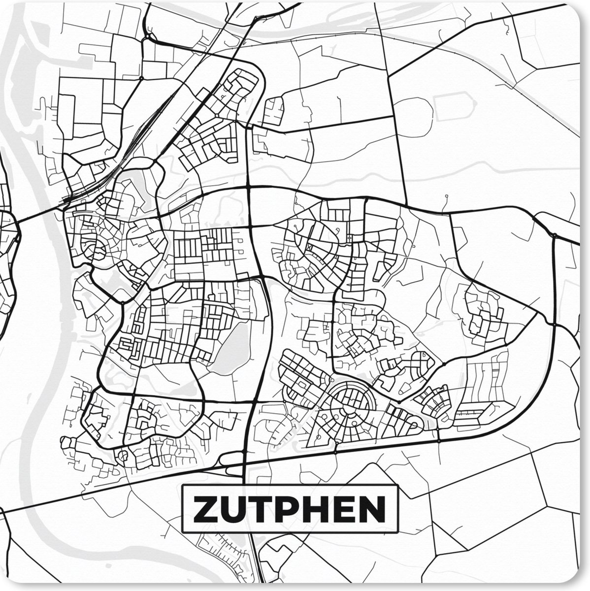Muismat XXL 80x80 cm - Bureau onderlegger - Bureau mat Kaart - Zutphen - Zwart - Wit - Bureaumat - Gaming mousepad xl - Bureaulegger groot - Computer deskmat