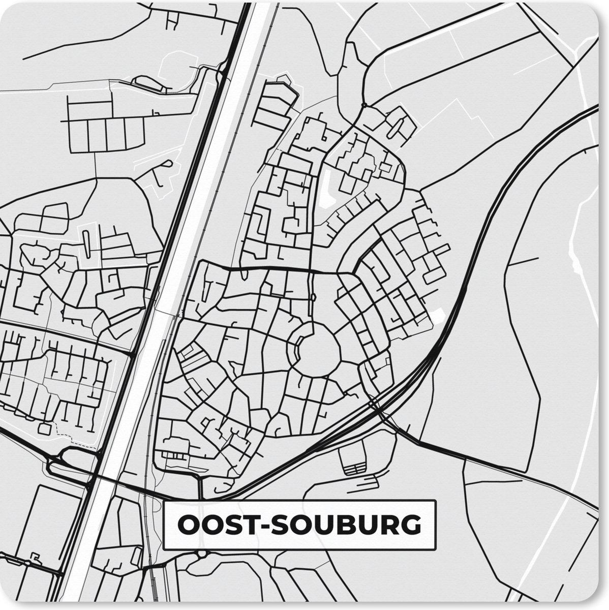Muismat XXL 50x50 cm - Bureau onderlegger - Bureau mat Stadskaart - Oost-Souburg - Grijs - Wit - Bureaumat - Gaming mousepad xl - Bureaulegger groot - Computer deskmat