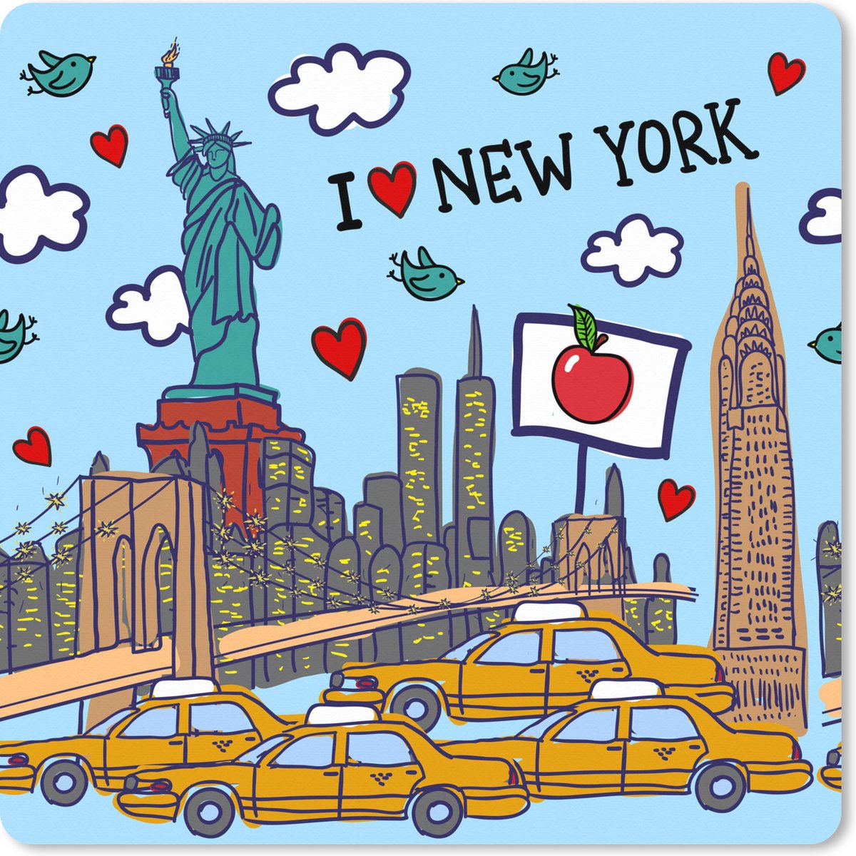 Muismat XXL 80x80 cm - Bureau onderlegger - Bureau mat New York - Tekening - Brug - Bureaumat - Gaming mousepad xl - Bureaulegger groot - Computer deskmat