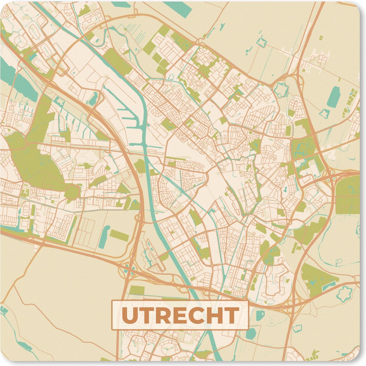 Muismat XXL 80x80 cm - Bureau onderlegger - Bureau mat Stadskaart - Utrecht - Vintage - Bureaumat - Gaming mousepad xl - Bureaulegger groot - Computer deskmat