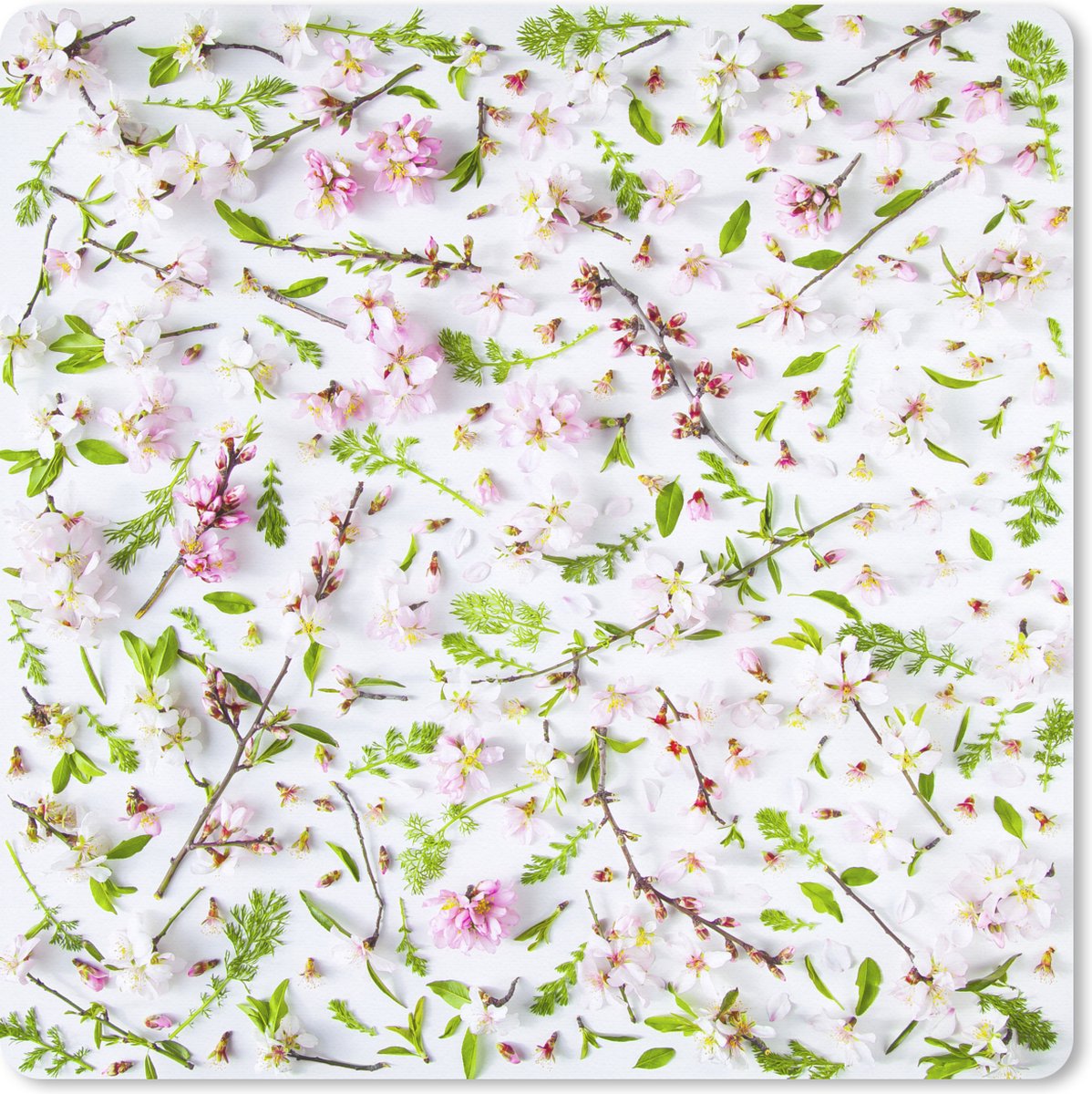 Muismat XXL - Bureau onderlegger - Bureau mat - Een wit met roze bloemdessin - 50x50 cm - XXL muismat