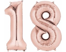 18 jaar verjaardag - Folie ballon cijfers - rose goud - 88 cm - versiering - feestarteikelen