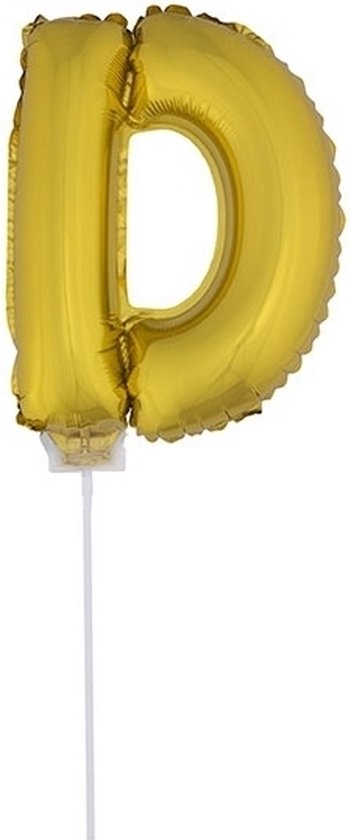 Gouden opblaas letter ballon D op stokje 41 cm