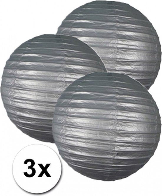 3 zilveren lampionnen 35 cm