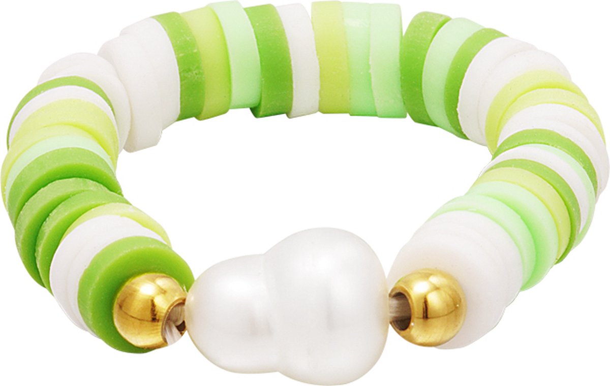 Colourful pearls ring - #summergirls collection - Yehwang - Ring - One size - Groen/Goud
