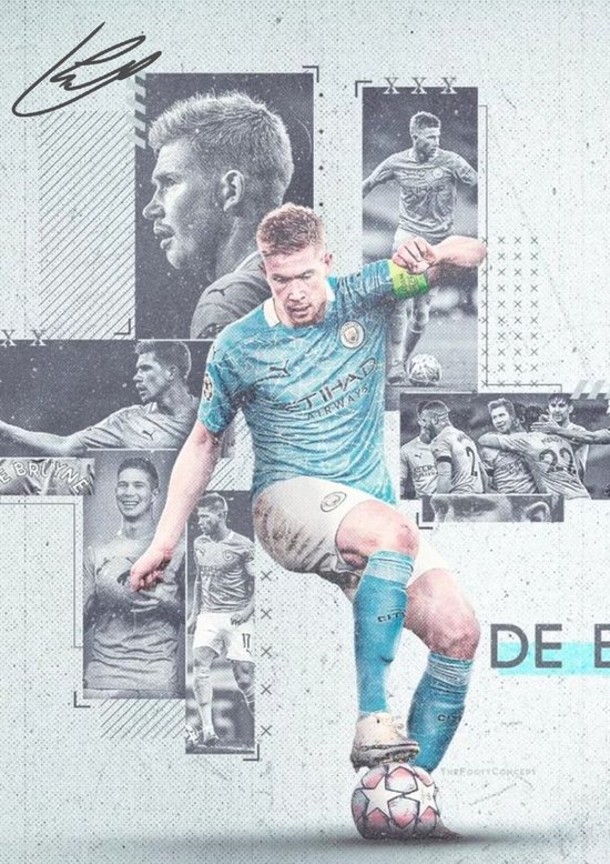 Poster Kevin De Bruyne - Manchester City - Hoogwaardig glans - Geschikt om in te lijsten - 60x42cm - Voetbal - Bekende voetballer - UEFA Champions League - WK voetbal 2022 - FIFA - Sport - Cadeau