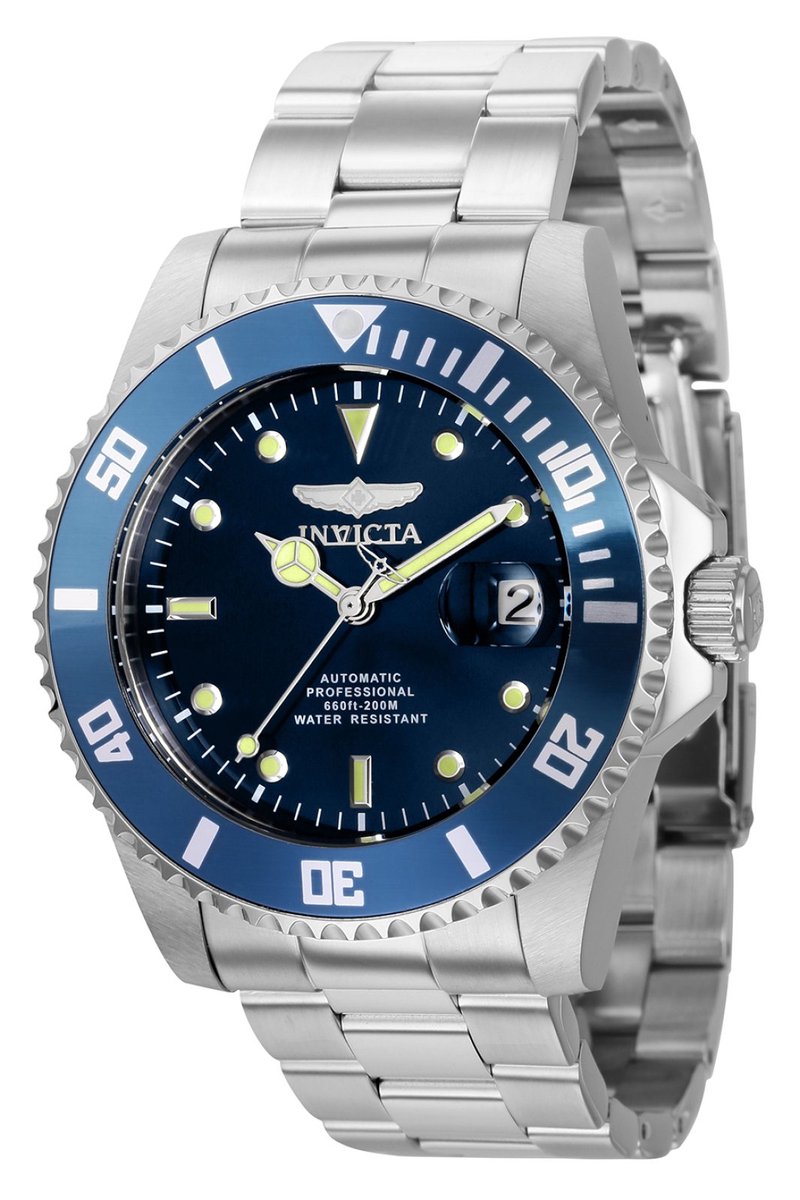 Invicta Pro Diver 36972 Heren Horloge - Waterdicht - Analoog - Automatisch Uurwerk - Roestvrij Staal met blauwe Wijzerplaat - 44mm
