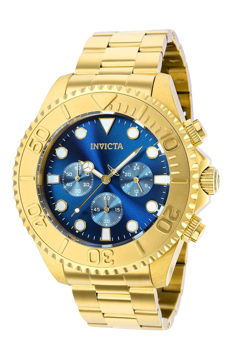 Invicta Pro Diver 36974 Heren Horloge - Waterdicht - Analoog - Quartz Uurwerk - Roestvrij Staal met blauwe Wijzerplaat - 47mm