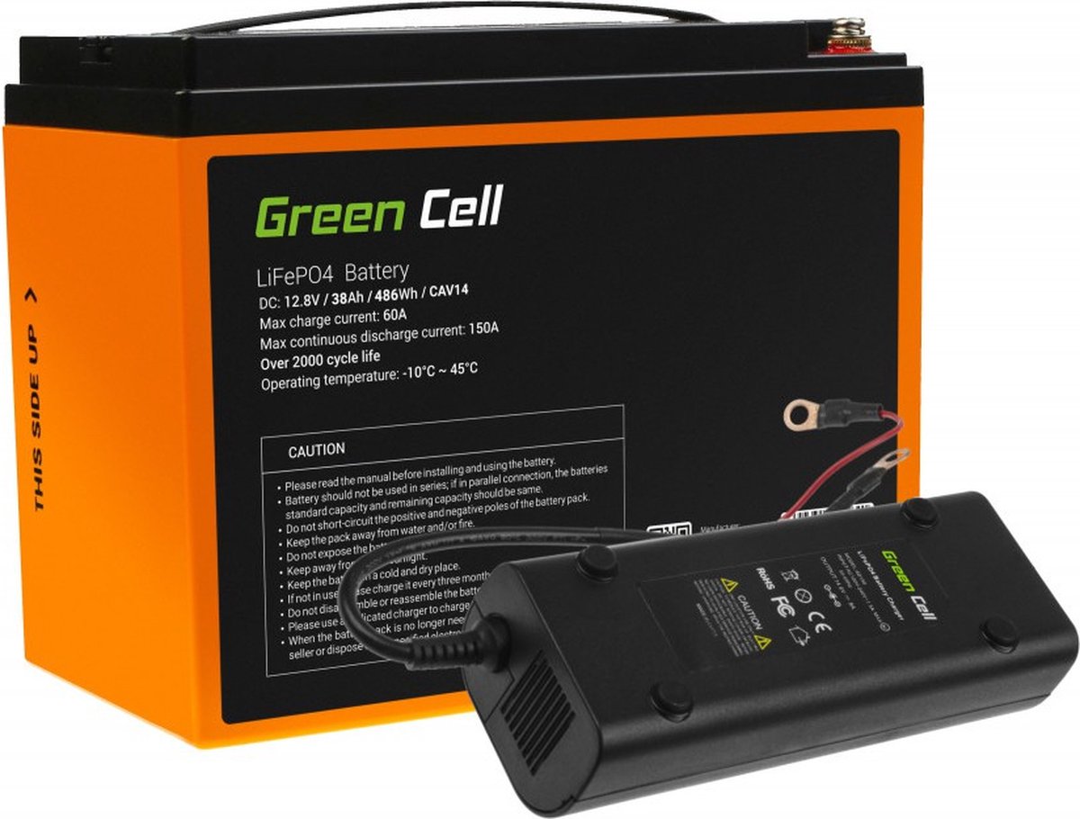 Green Cell LiFePO4 12.8V 38Ah accu met oplader