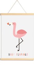 Happy Walls - Babykamer Poster Canvas - Cute Flamingo - A3