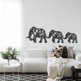 Wanddecoratie | Geometrische Olifantenfamilie   / Geometric Elephant Family | Metal - Wall Art | Muurdecoratie | Woonkamer |Zwart| 60x19cm