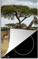 KitchenYeah® Inductie beschermer 30x52 cm - Giraffen en Zebras samen op de savanne van het Nationaal park Serengeti - Kookplaataccessoires - Afdekplaat voor kookplaat - Inductiebeschermer - Inductiemat - Inductieplaat mat