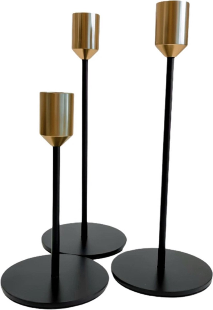 Oneiro s Luxe kandelaar Maya S Zwart Goud 8x8x14cm- kaarsenhouder waxinelichthouder decoratie – woonaccessoires – wonen -decoratie – kaarsen – metaal hout