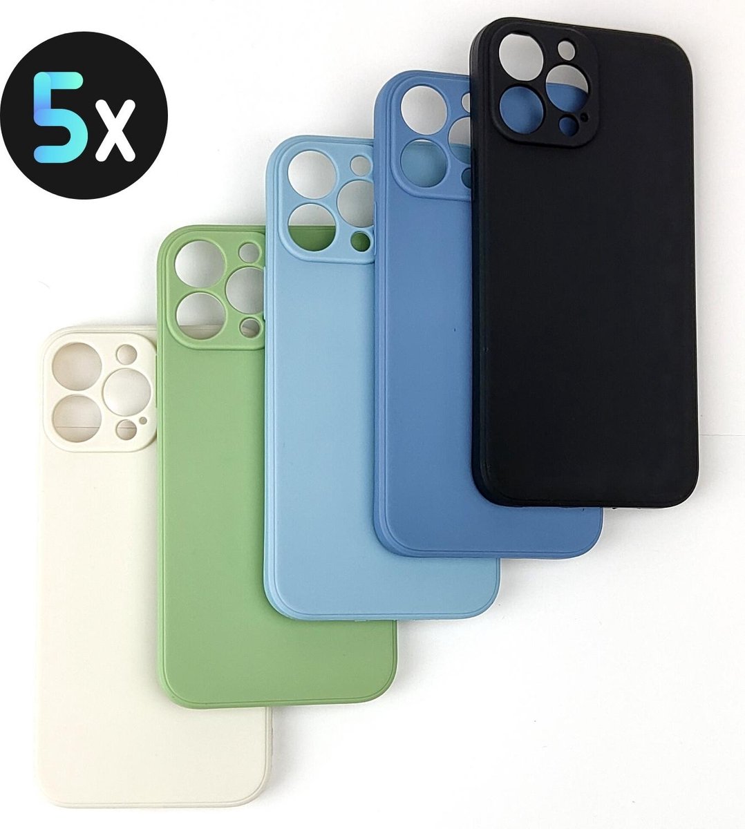 5-PACK - iPhone 13 Pro Max - 5x Siliconen Shock Proof Case - Stevige TPU Cover - Multipack met Groen, Lichtblauw, Donkerblauw, Zwart en Wit