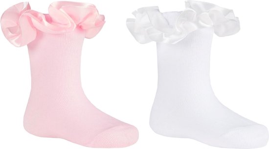 Tick Tock – 2 paar Frilly Baby Sokken met Satijn – Maat 12-24 mnd