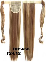 Wrap Around paardenstaart, ponytail hairextensions straight bruin / blond - F24/12