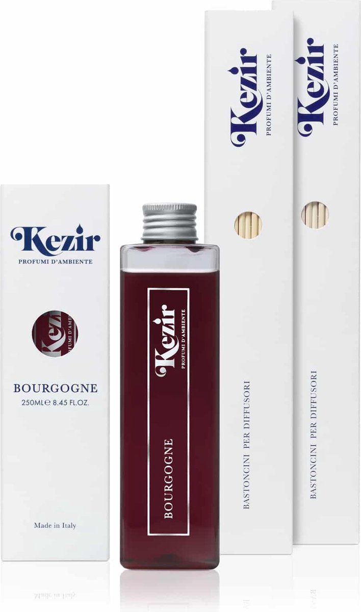 Kezir - Bourgonge - Navul fles - Italiaanse - natuurlijke parfum voor in huis - diffuser - 250 ml