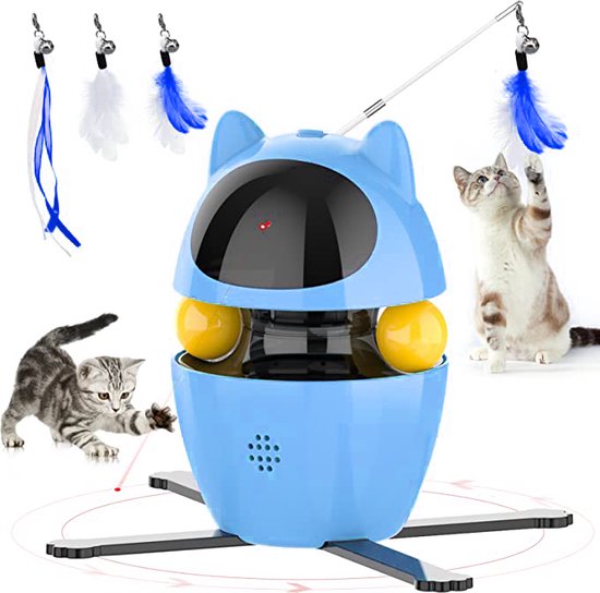 af hebben De lucht straf Kattenspeeltje met laser, veertjes in blauw, 4 in 1 Electrisch |bewegend...  | bol.com