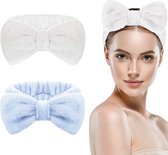 LIXIN Set 2 Stuks Make-up Haarbanden - Wit, Blauw - Cosmetische hoofdband - Haarband volwassenen - Bandeau - Vrouwen - Dames - Tieners - Meiden - Dans - Yoga - Hardlopen - Sport - Haaraccessoires