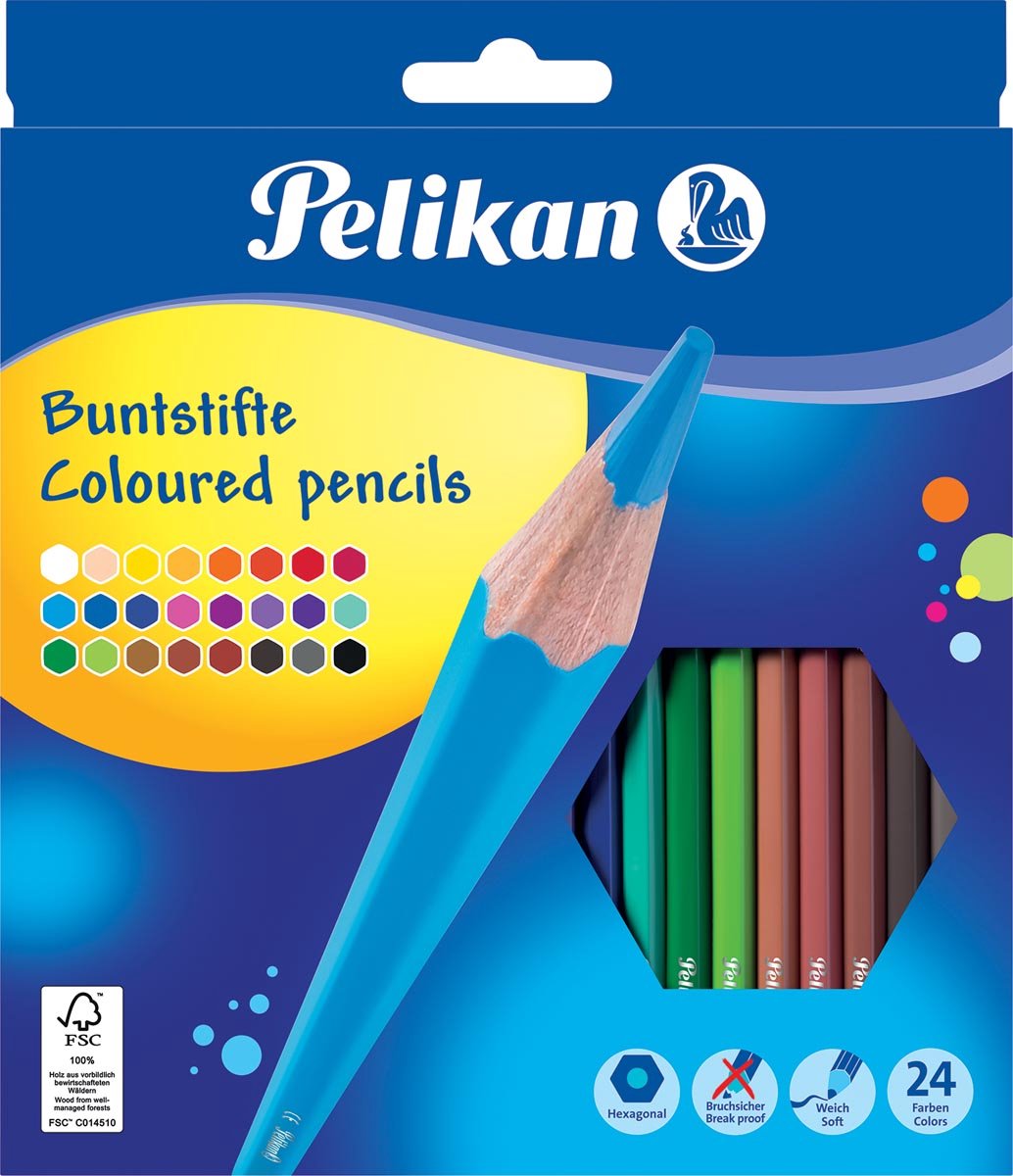 Pelikan kleurpotloden, etui met 24 stuks in geassorteerde kleuren