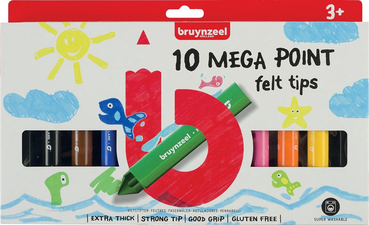 Viltstift Bruynzeel Kids mega point blister à 10 stuks assorti - 12 stuks - 12 stuks